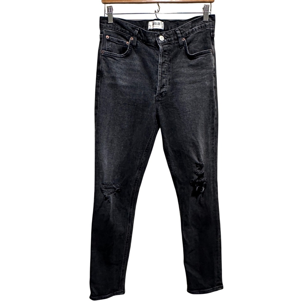 AGOLDE Nico High Rise Slim Jeans Womens 27x27 Distressed Black Denim Grunge Chic